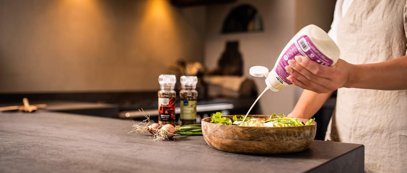 PET bottle with dressing used in a kitchen