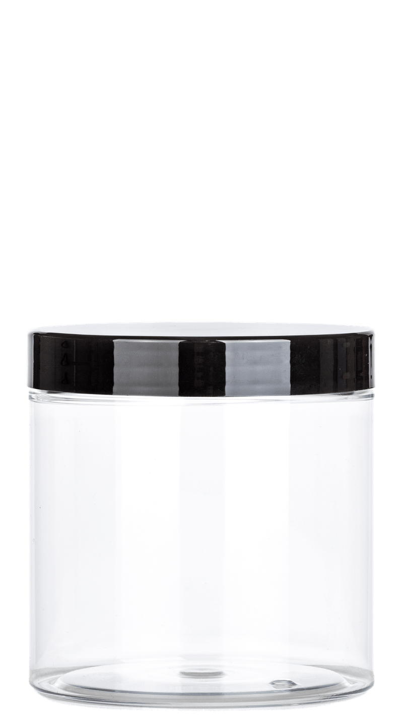 Clear PET jar with black lid